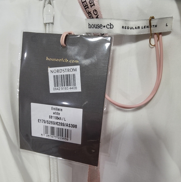 House Of CB Emiliana white stretch cotton Plunge mini dress L NWT - Picture 7 of 7